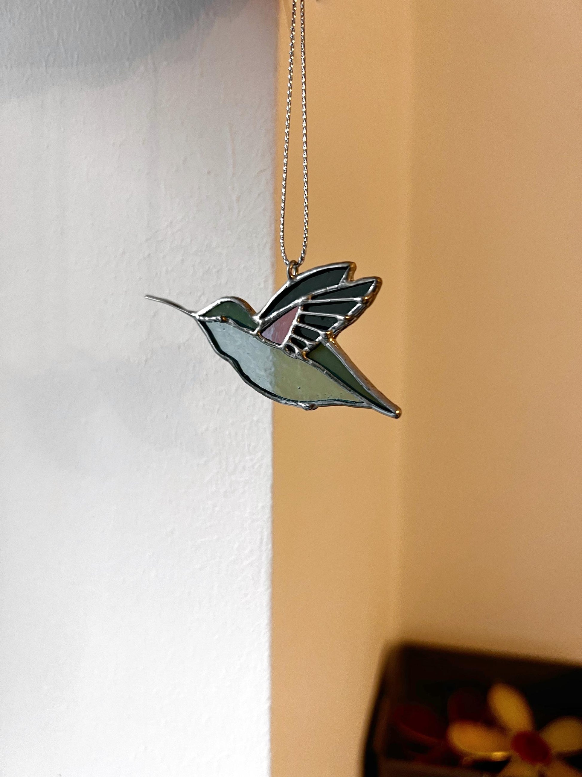 Stained Glass Hummingbird Suncatcher: Turquoise Purple Bird Window Hanging