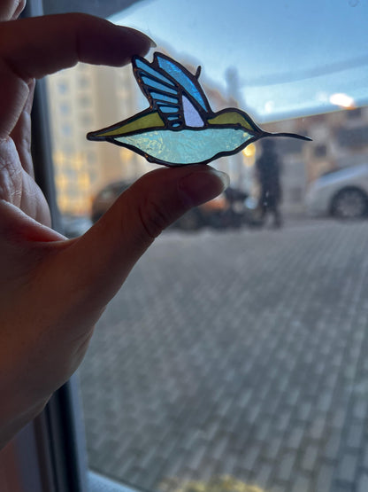 Stained Glass Hummingbird Suncatcher: Turquoise Purple Bird Window Hanging