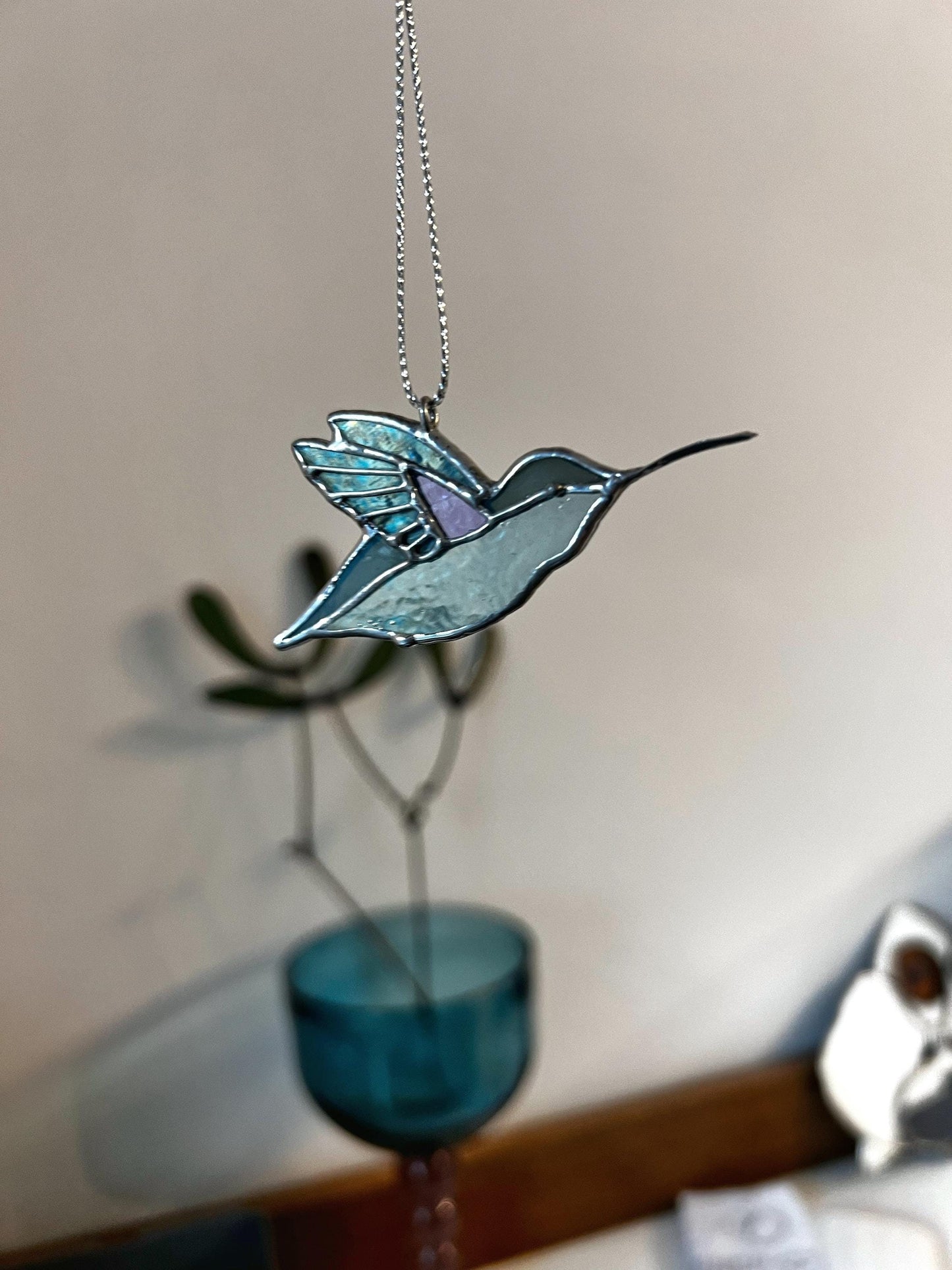 Small hummingbird sun catcher, stained glass bird art, hanging suncatcher, gift for mom, stained glass home decor, window hangings