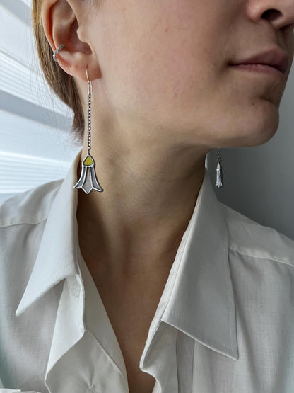 Stained Glass Bluebell Earrings: Long Dangle Botanical Jewelry