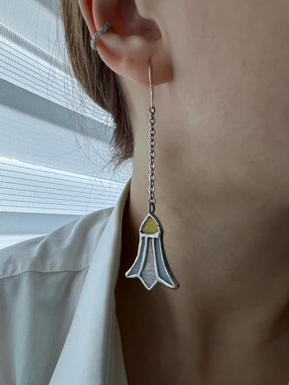 Stained Glass Bluebell Earrings: Long Dangle Botanical Jewelry