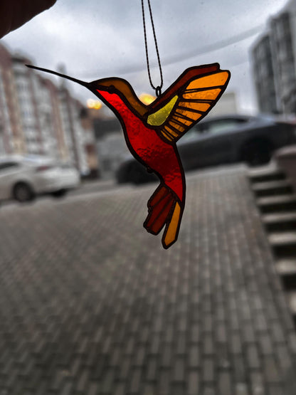 Stained Glass Hummingbird Suncatcher: Colorful Bird Decor