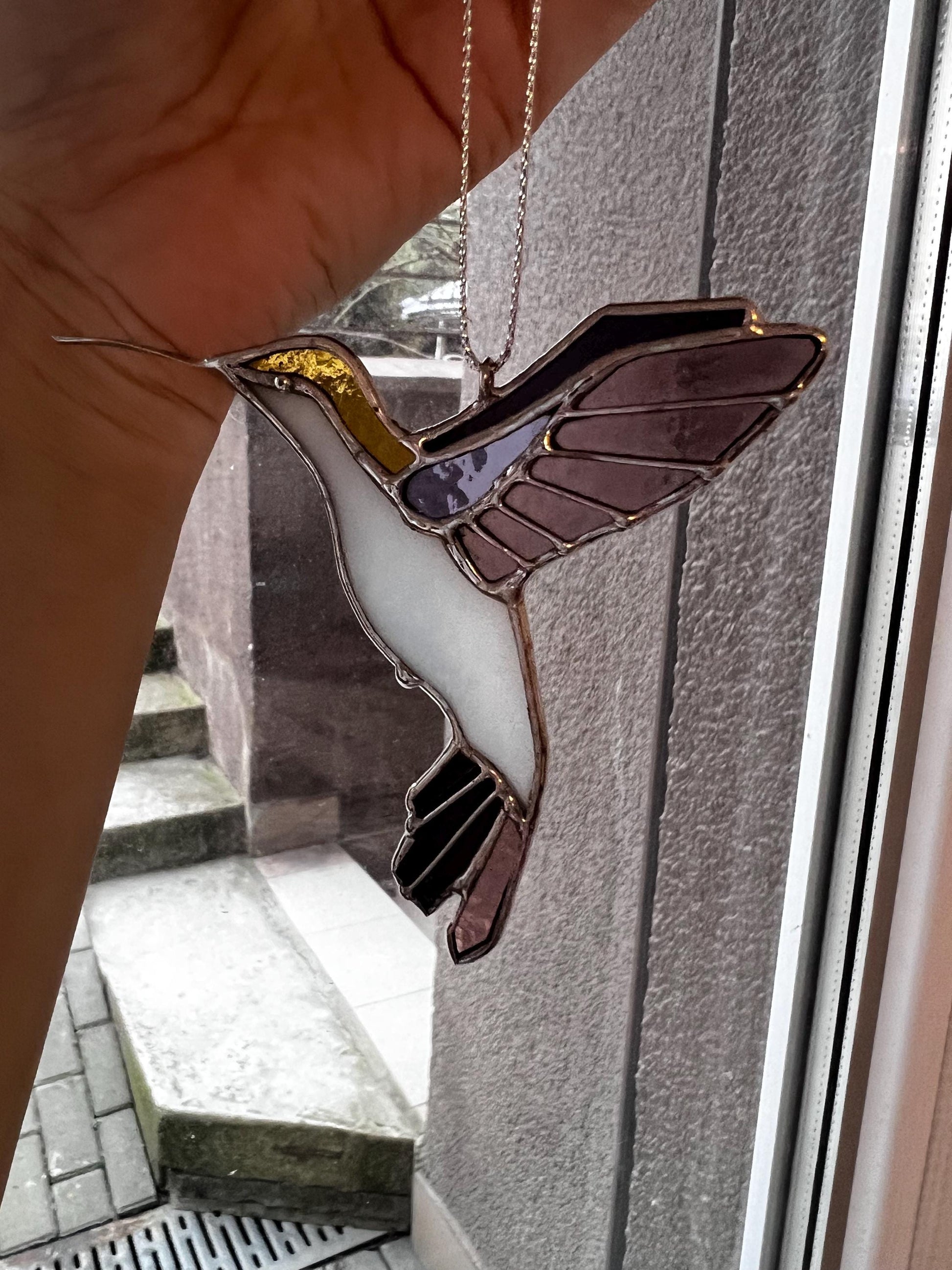 Handmade Stained Glass Hummingbird Suncatcher: Unique Window Decor