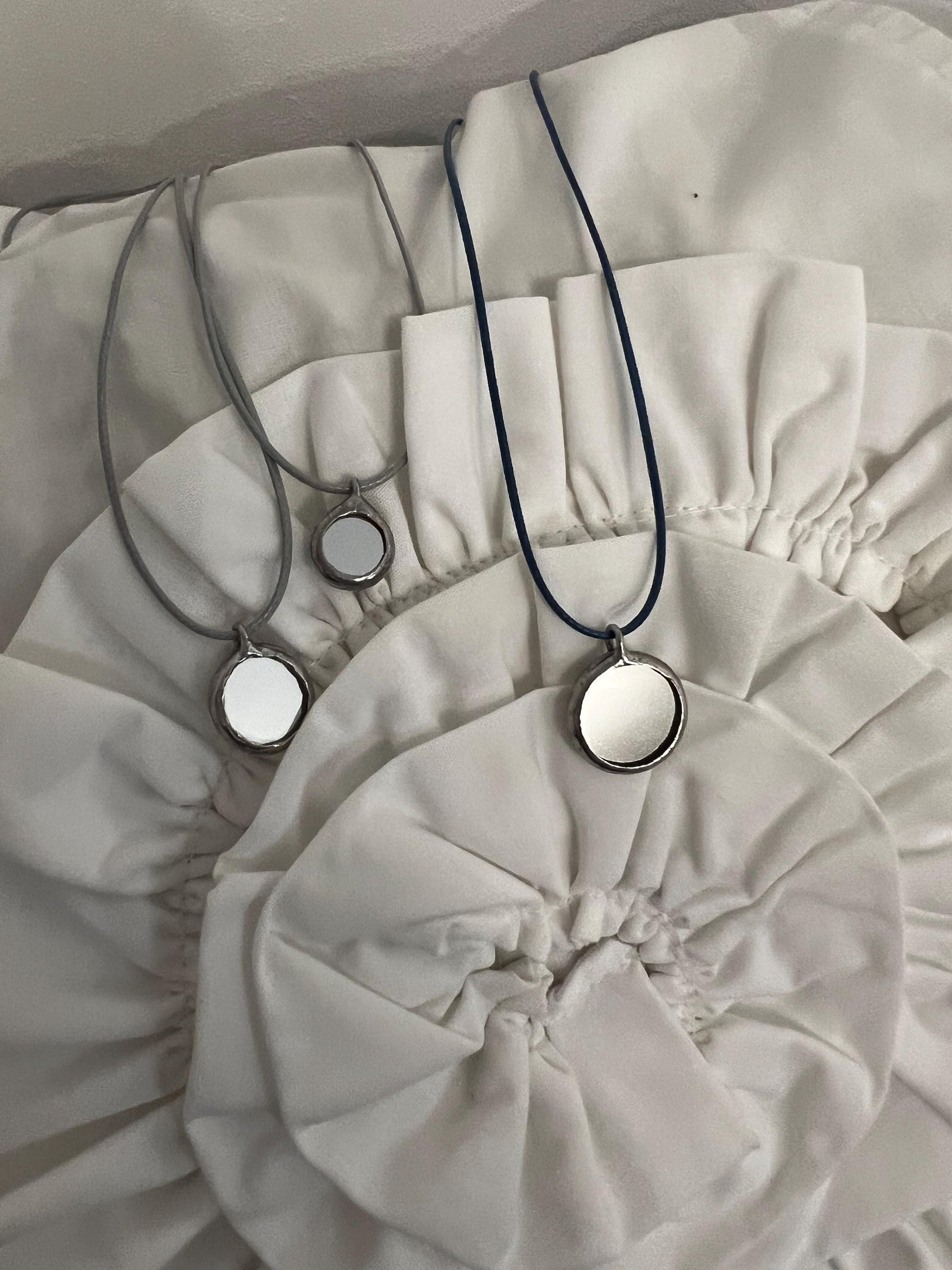 Glass Mirror Pendant Necklace: Celestial Amulet Jewelry