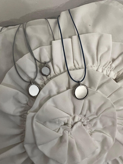Glass Mirror Pendant Necklace: Celestial Amulet Jewelry