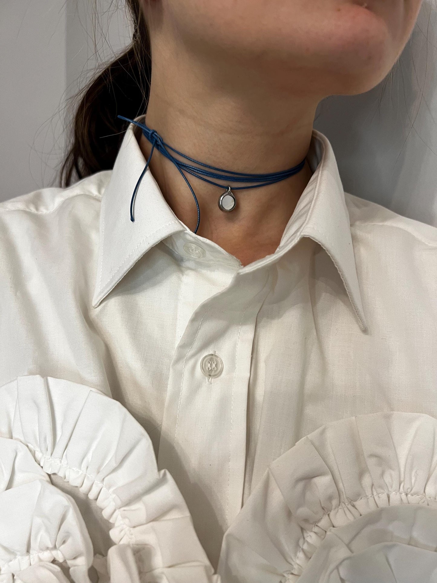 Small mirror cord necklace, stained glass necklace, round pendant choker, protection necklace, celestial choker, gift for her, witch choker