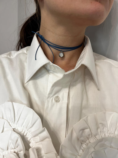 Small mirror cord necklace, stained glass necklace, round pendant choker, protection necklace, celestial choker, gift for her, witch choker