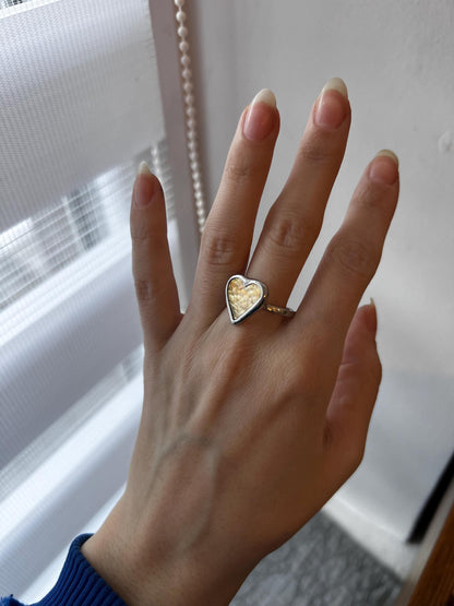 Stained glass heart chunky ring, statement love ring, handmade ring, romantic gift for girlfriend, unique every day ring, anniversary gift
