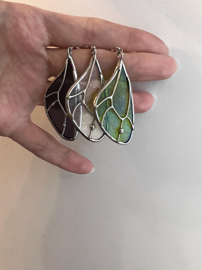 Stained Glass Butterfly Wing Earrings: Iridescent Art Glass Dangles