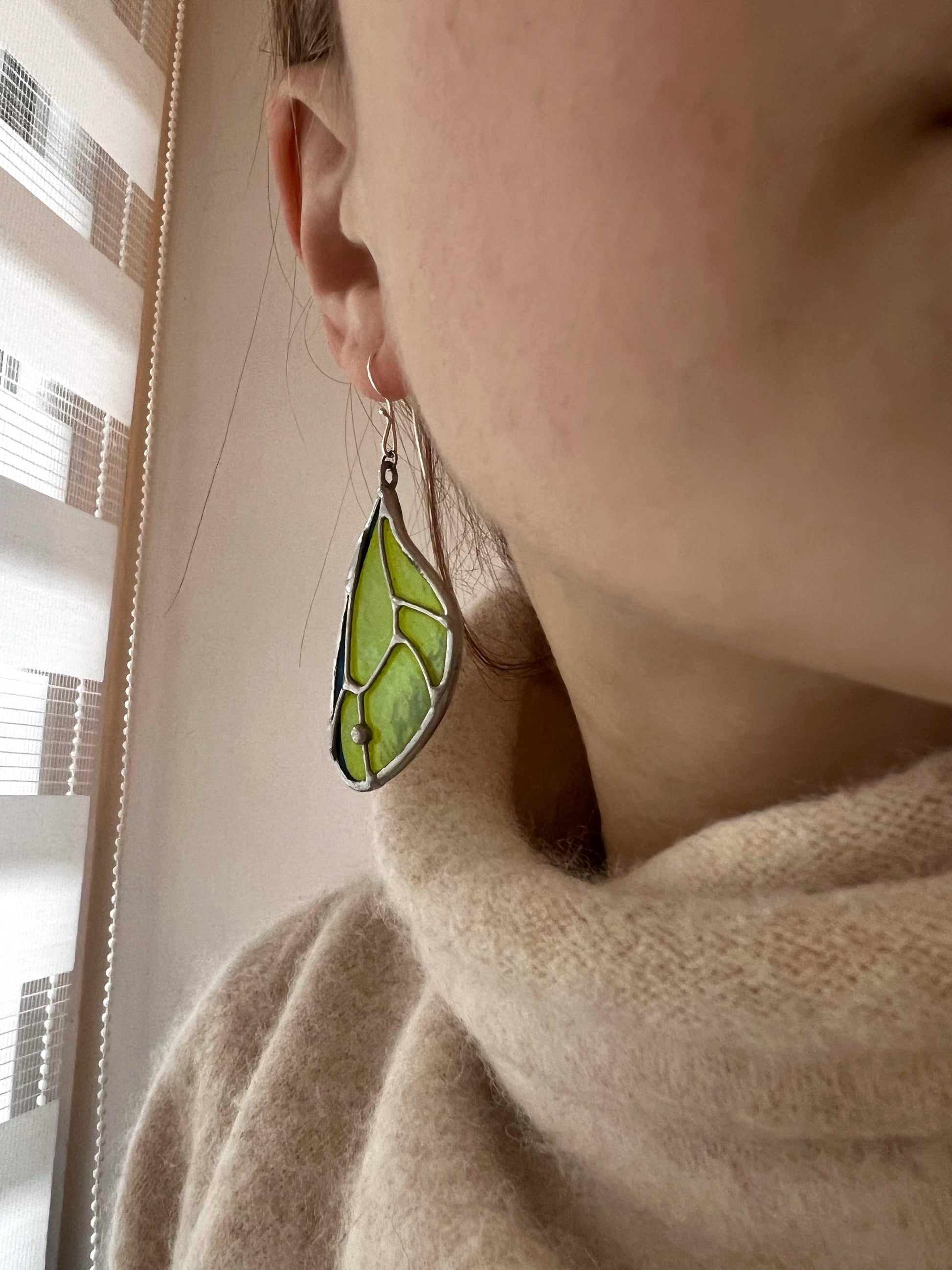 Stained Glass Butterfly Wing Earrings: Iridescent Art Glass Dangles