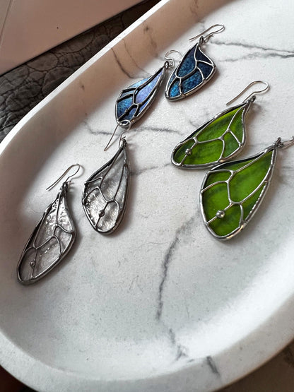 Stained Glass Butterfly Wing Earrings: Iridescent Art Glass Jewelry