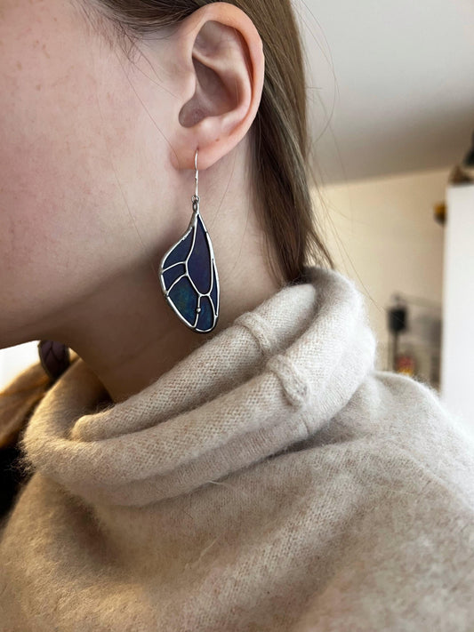Butterfly wings earrings, stained glass earrings, art glass earrings, dangle fairy earrings, gift for her, handmade unique earrings