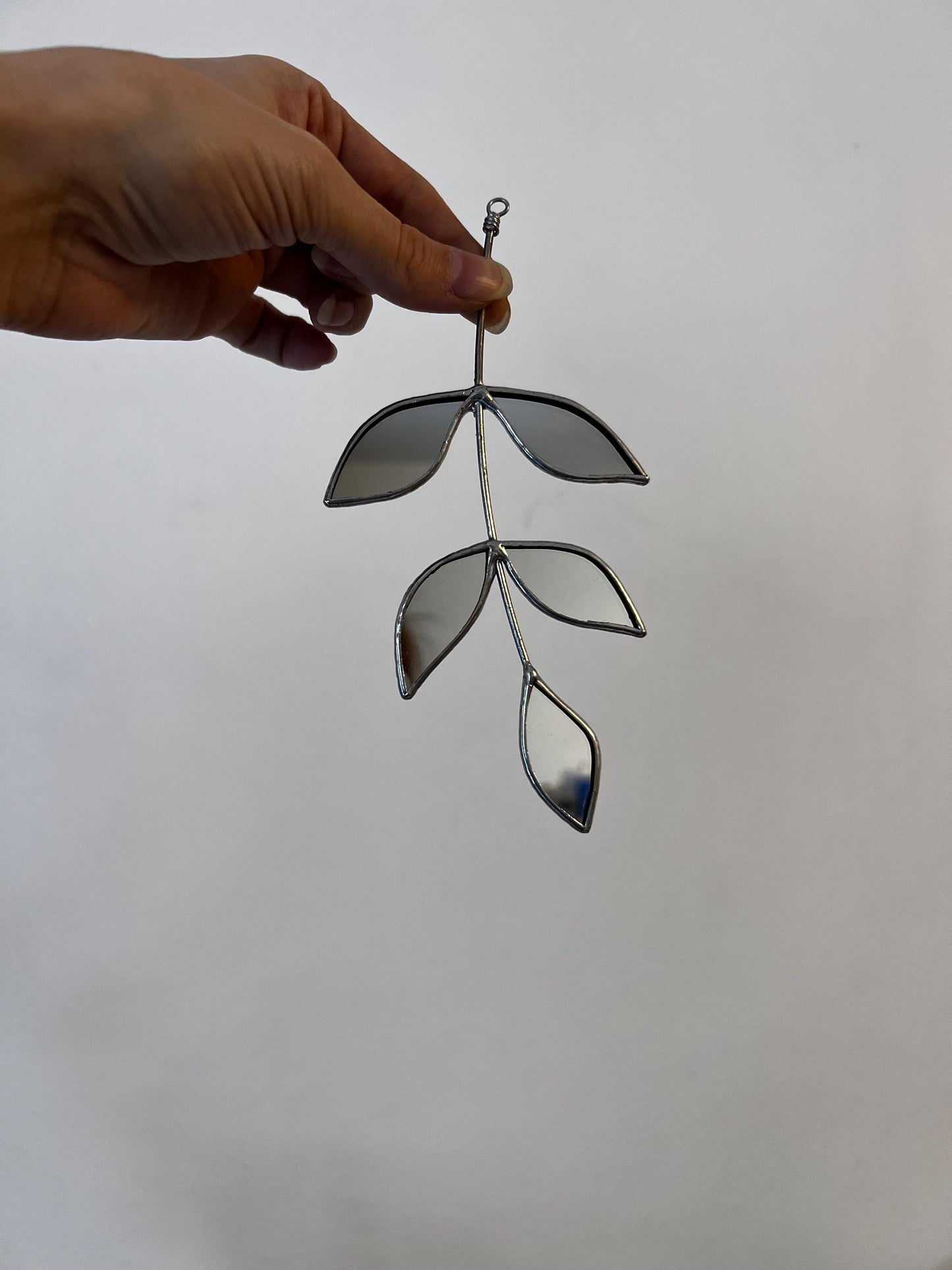 Stained Glass Mirror Leaf Stem: Botanical Wall Decor