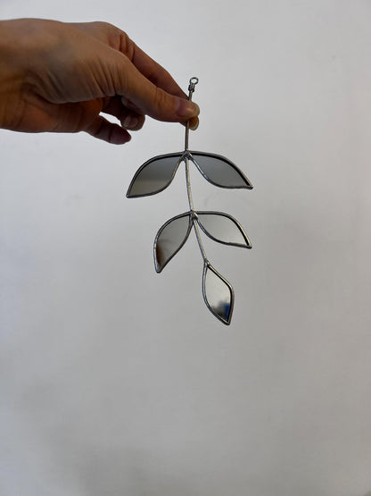 Stained Glass Mirror Leaf Stem: Botanical Wall Decor