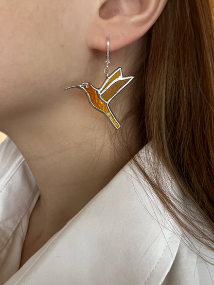 Stained Glass Hummingbird Earrings: Iridescent Spring Jewelry