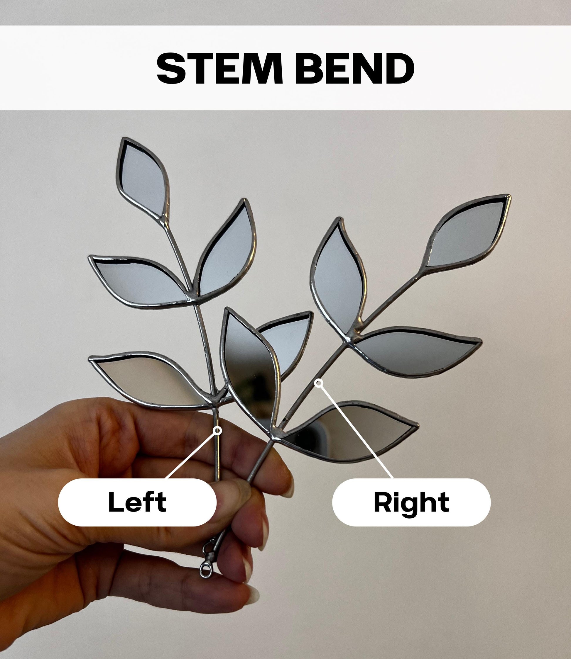 Stained Glass Mirror Leaf Stem: Botanical Wall Decor