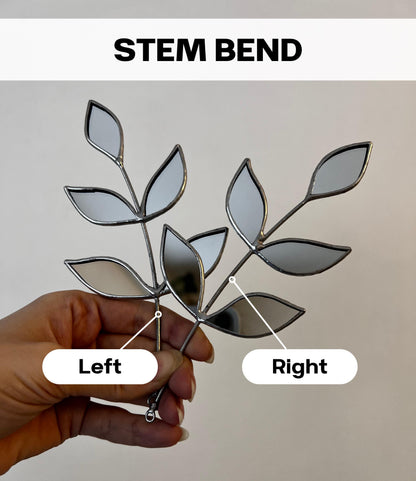 Stained Glass Mirror Leaf Stem: Botanical Wall Decor