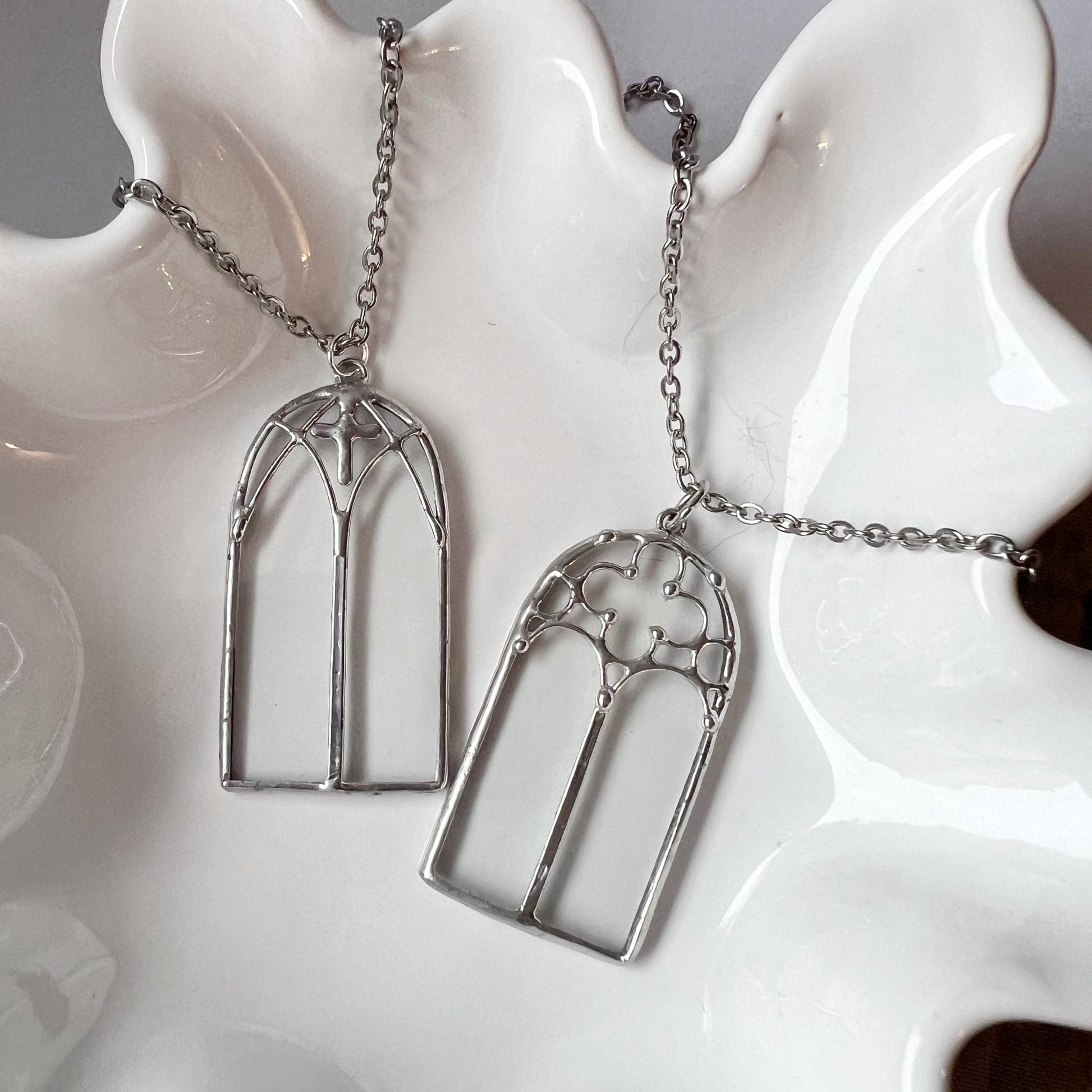 Medieval cathedral window pendant necklace, stained glass gothic necklace, clear statement unique necklace, gothic jewelry, gift for her