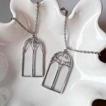 Medieval cathedral window pendant necklace, stained glass gothic necklace, clear statement unique necklace, gothic jewelry, gift for her