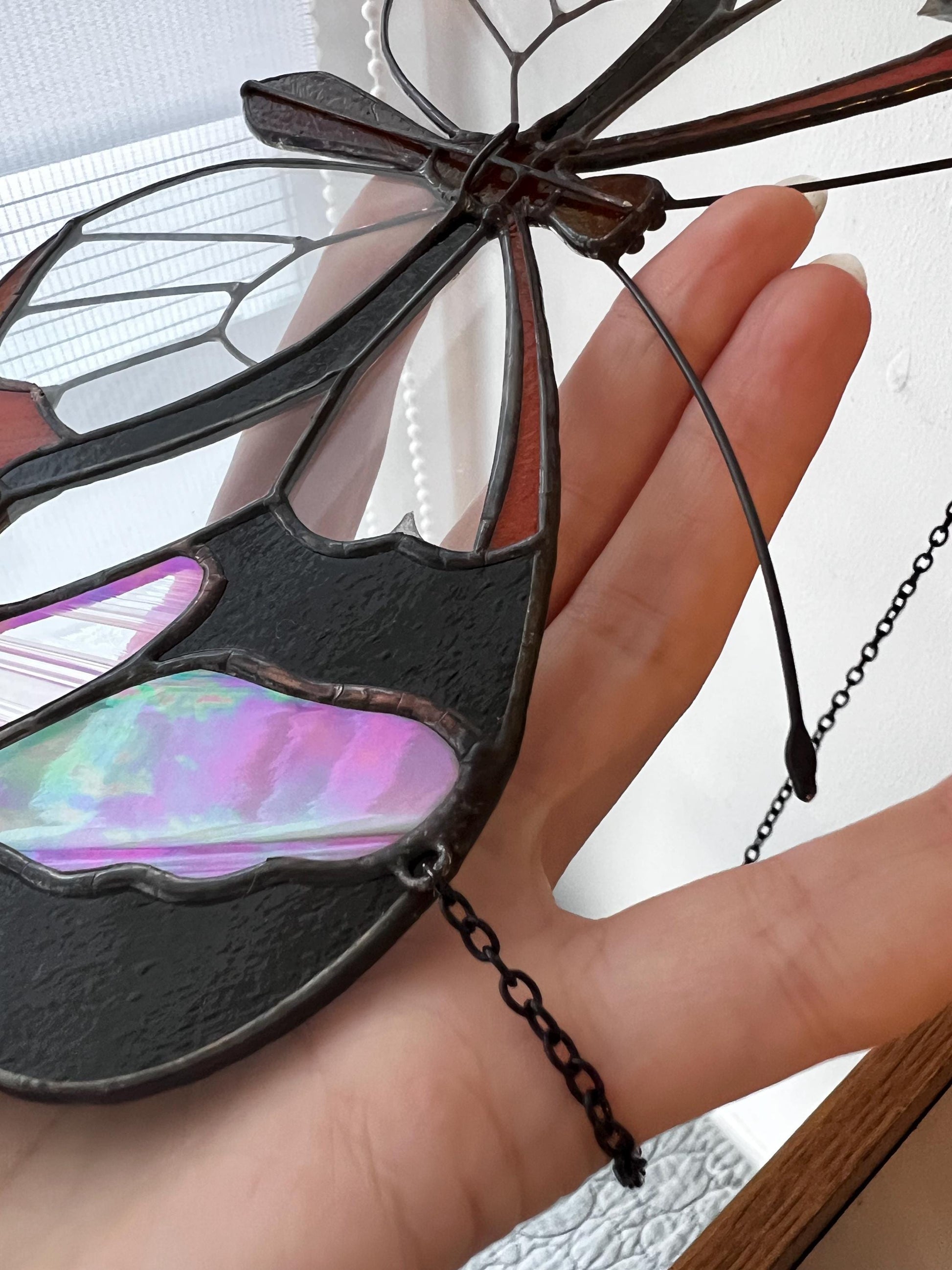 Stained Glass Butterfly Suncatcher: Black & Clear Window Decor