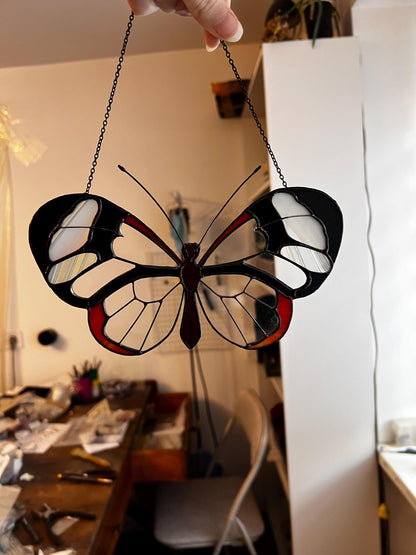 Stained Glass Butterfly Suncatcher: Black & Clear Window Decor