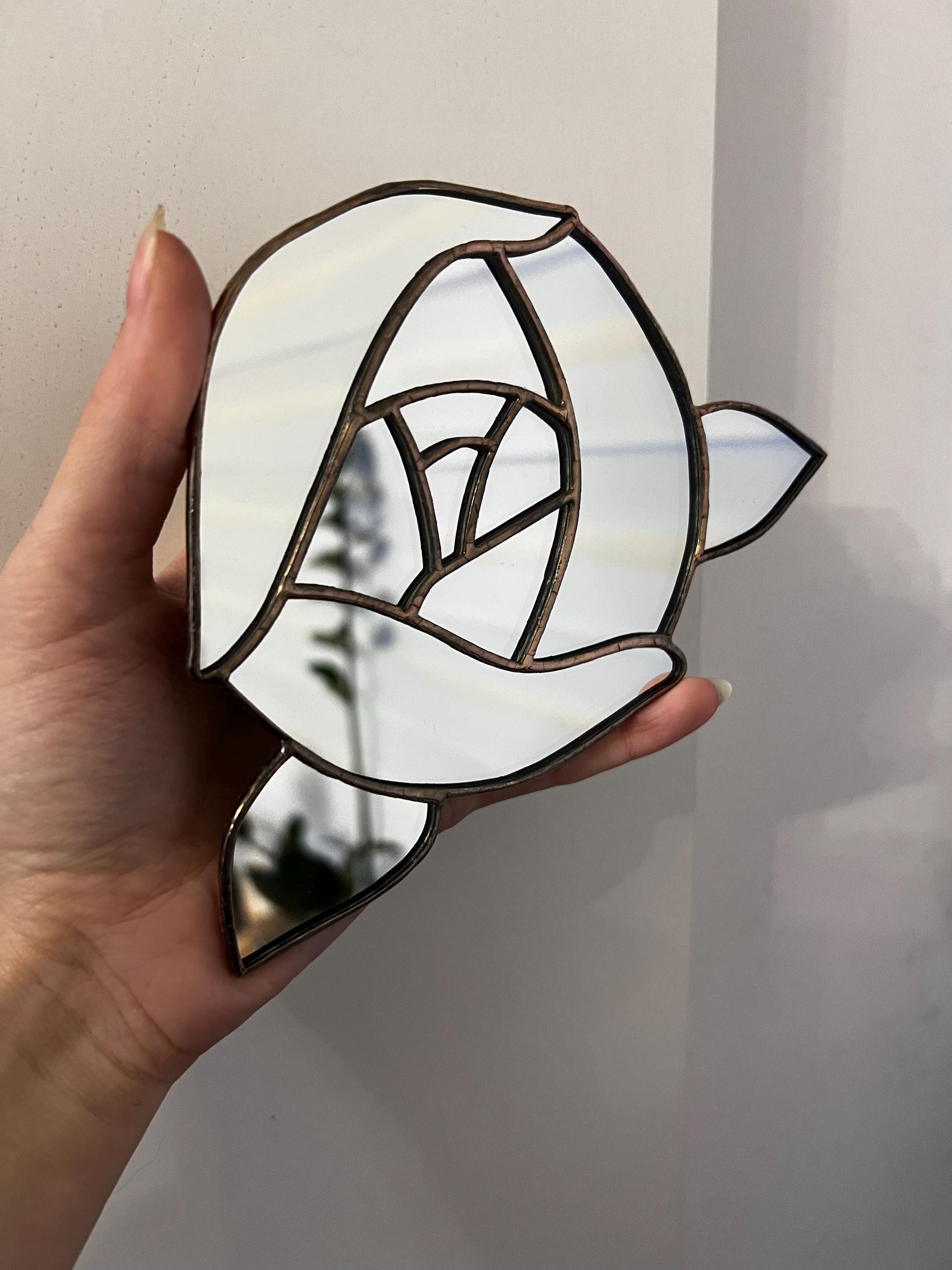 Flower shape stained glass wall mirror, nature inspired mirror, peony hanging decorative mirror, rose wall ornament, unique mothers day gift