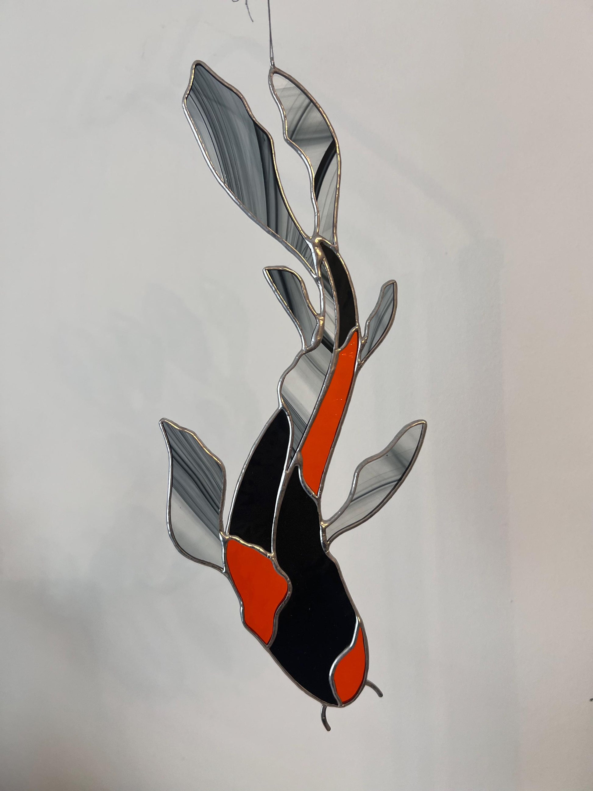 Stained Glass Koi Fish Suncatcher: Japanese Zen Garden Window Art