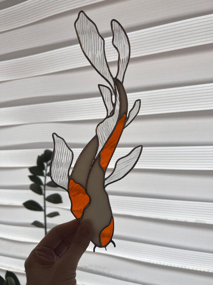 Stained glass koi carp, hanging window suncatcher, koi fish decor, japanese gifts, asian wall hangings, unique stained glass art