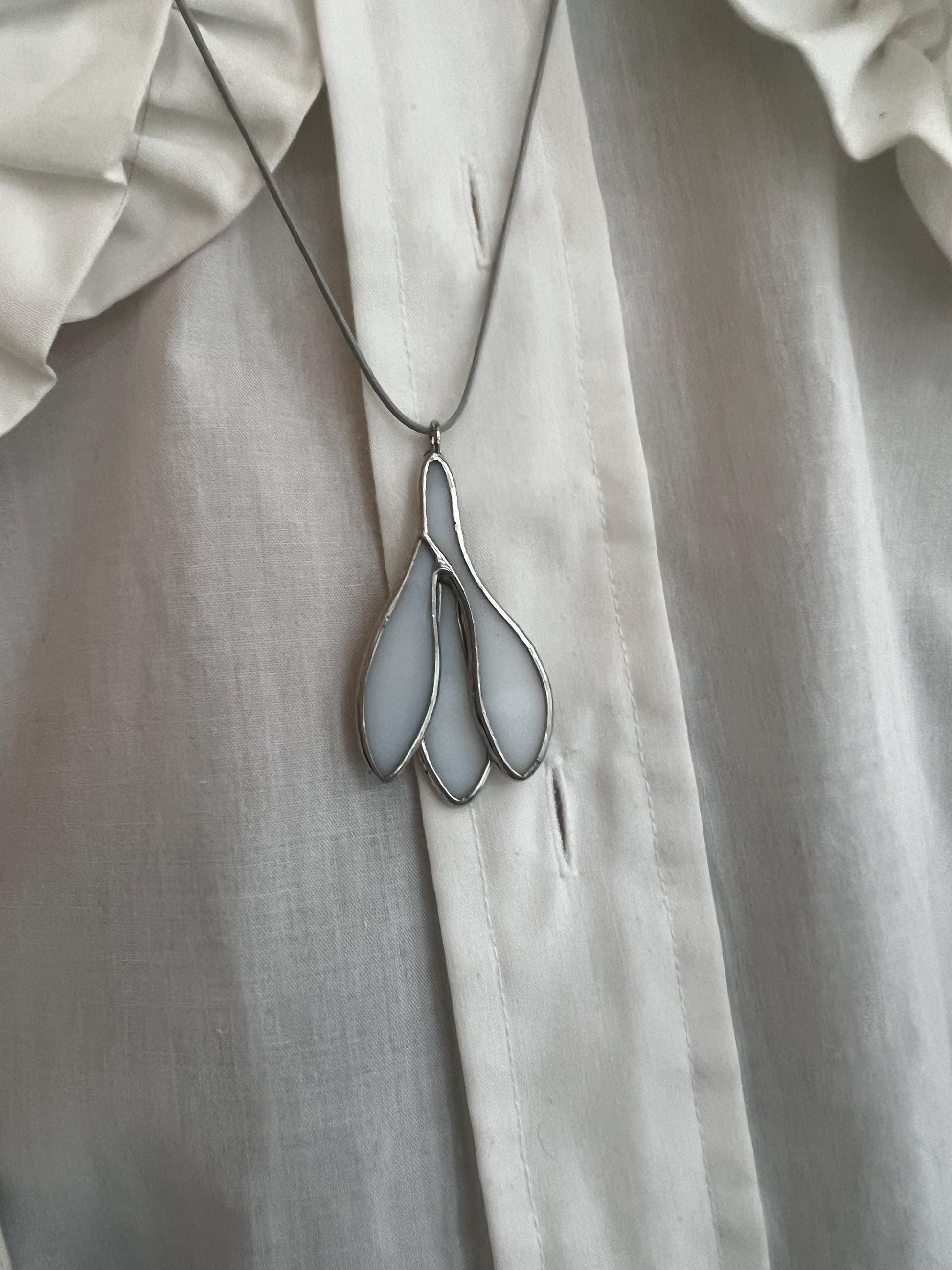 White crocus necklace spring floral jewelry handmade glass art
