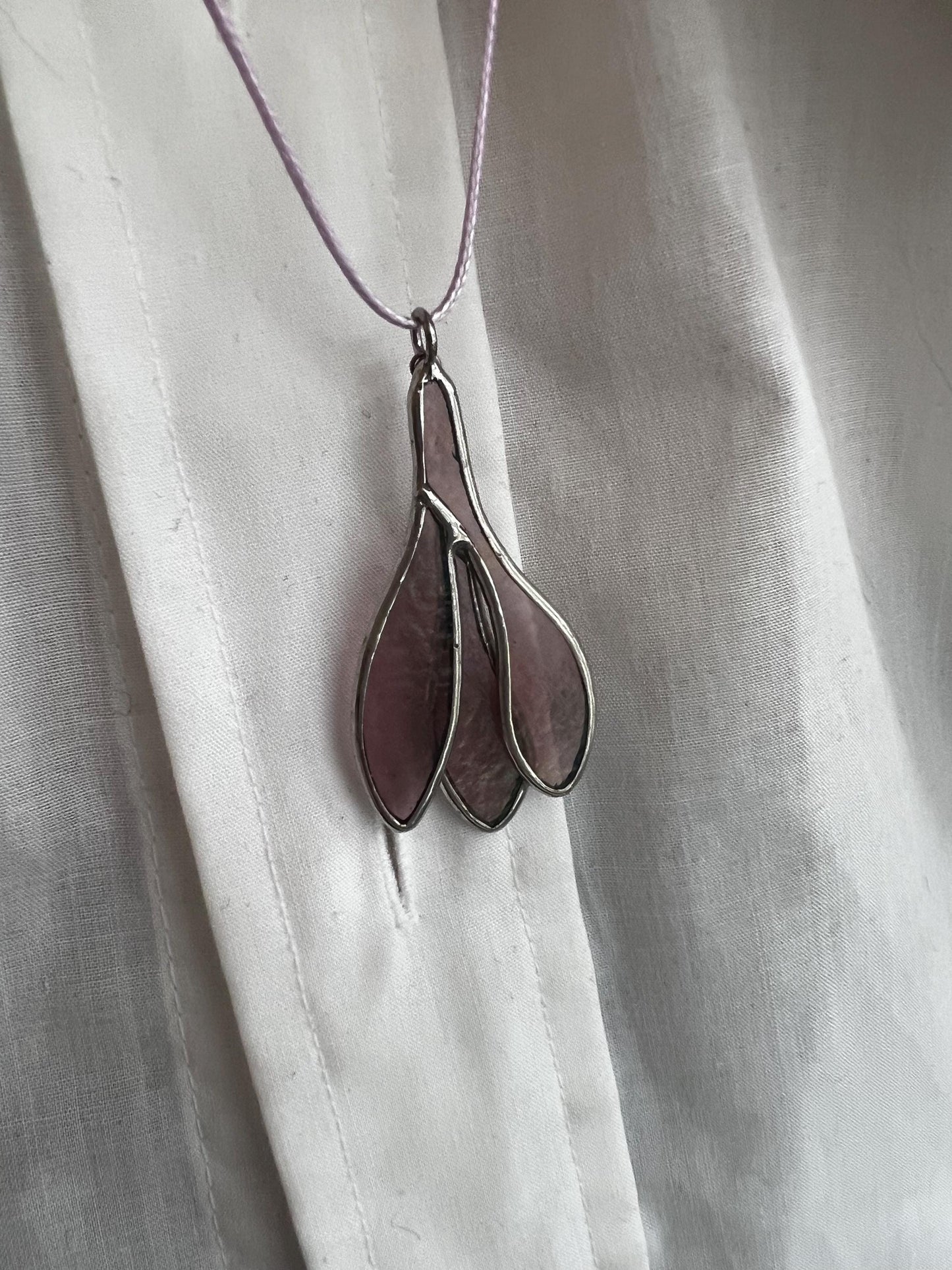 Stained Glass Crocus Necklace, Floral Pendant, Bridesmaid Gift , Wedding nature jewelry, summer birthday flower