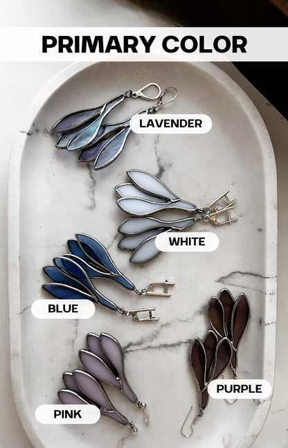 Stained Glass Crocus Earrings: Dainty Botanical Dangle Earrings