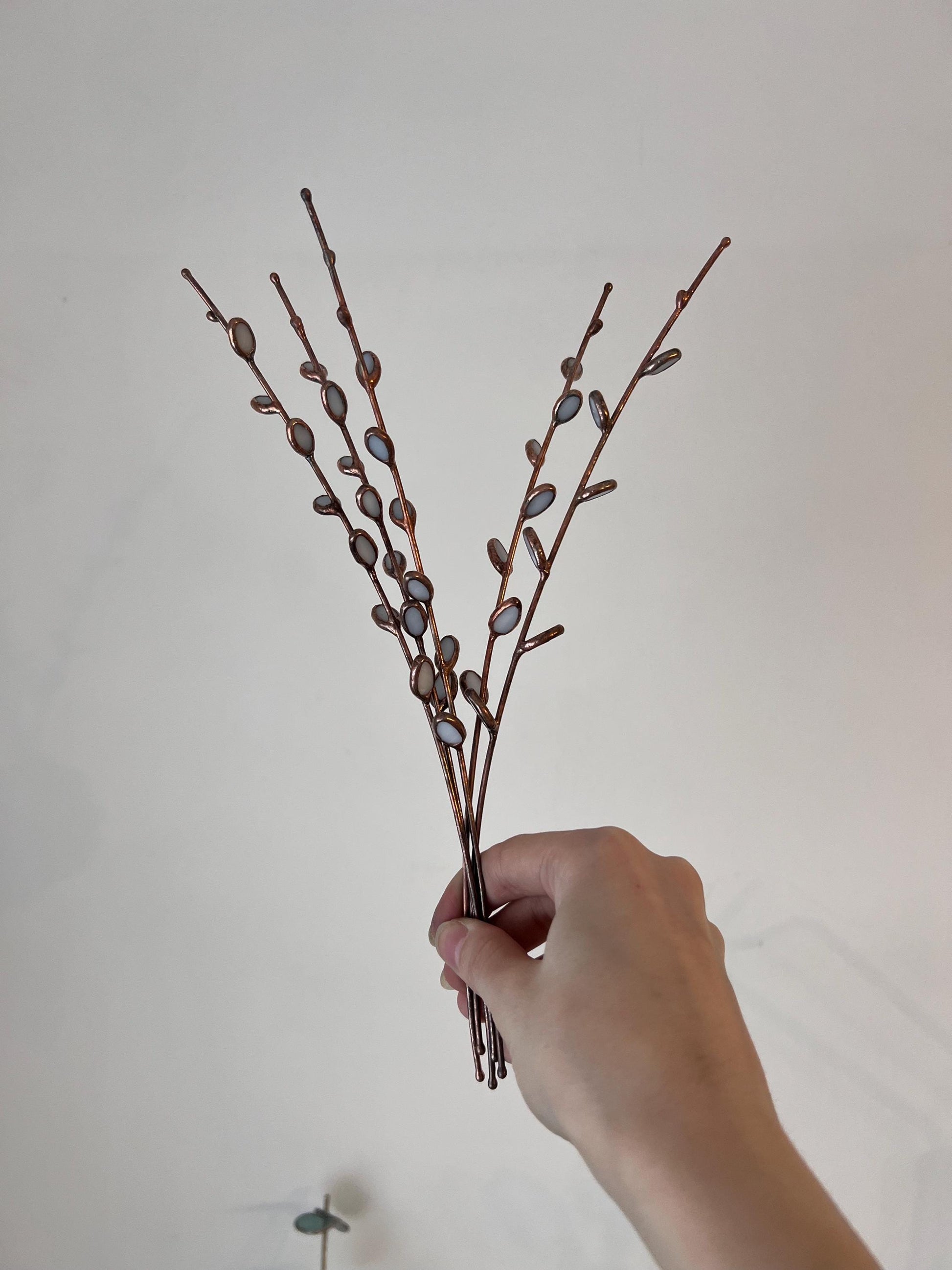 Stained glass pussy willow bouquet, stained glass stem, willow branches, nature ornament, easter spring table decor, stained glass plant