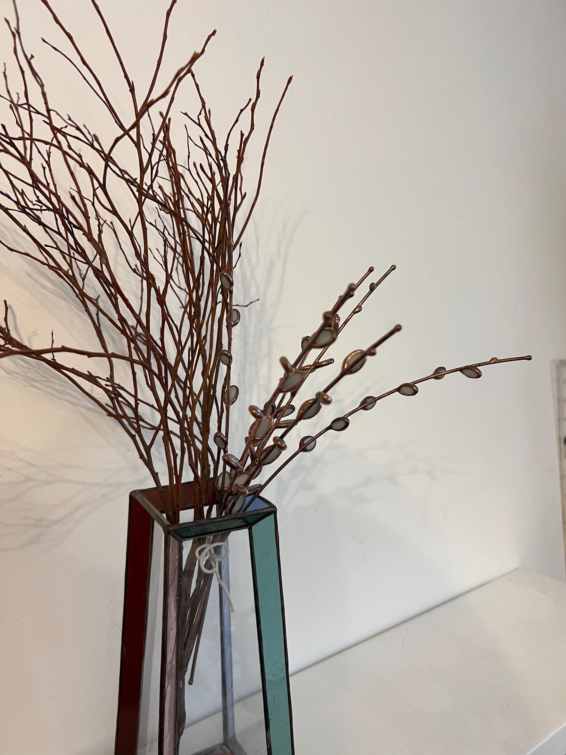 Handmade Stained Glass Pussy Willow Branch, Spring Decor