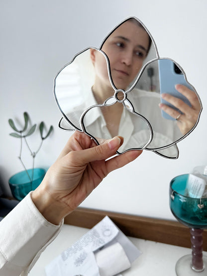 Decorative wall flower mirror, stained glass mirror, unique wall hanging, stained glass orchid, home decor gift, stained glass art, mom gift