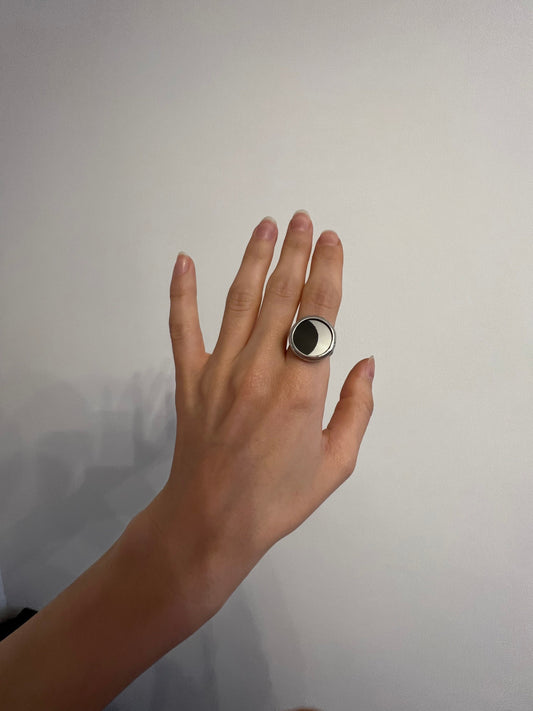 Crescent moon glass mirror ring, moon phase ring, statement celestial ring, half moon rings for women, birthday gift for her, astrology jewelry