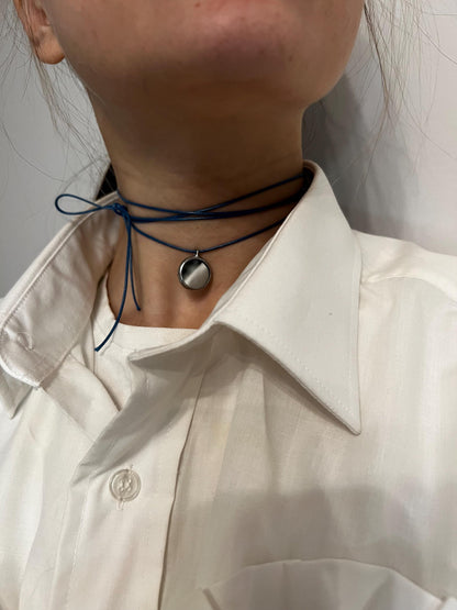 Dark cord minimalist mirror choker on model