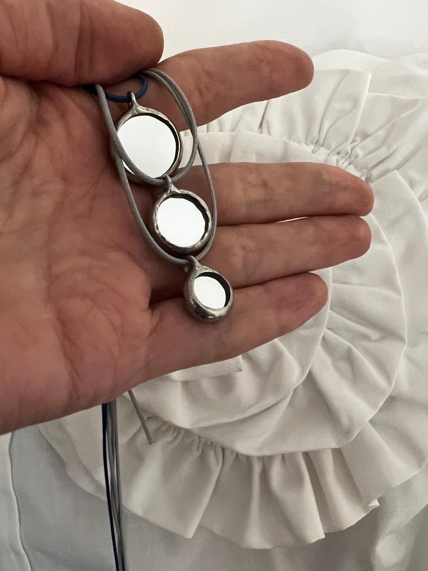 Glass Mirror Pendant Necklace: Celestial Amulet Jewelry