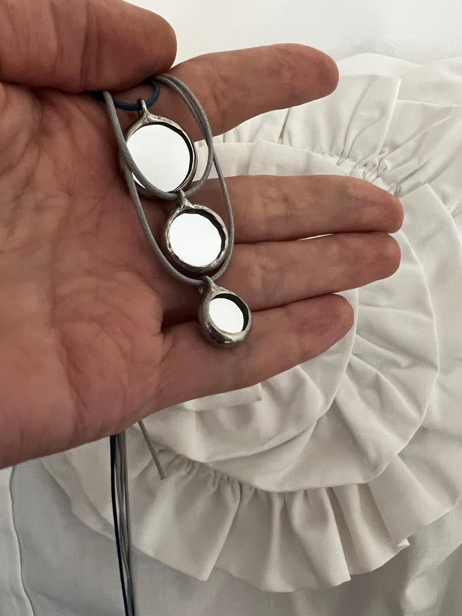 Glass Mirror Pendant Necklace: Celestial Amulet Jewelry