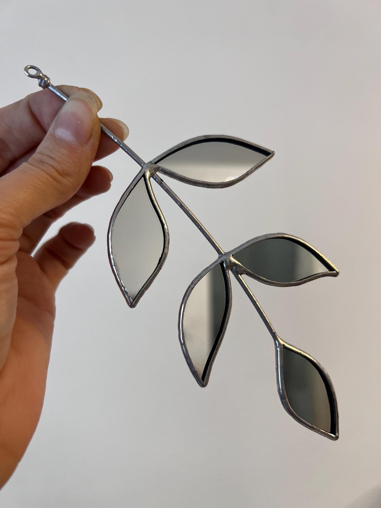 Stained Glass Mirror Leaf Stem: Botanical Wall Decor