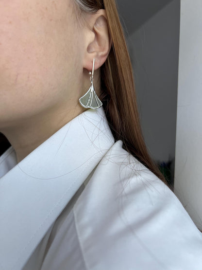 Botanical stained glass leaf earrings, nature dangle earrings, gift for women, spring jewelry, cottagecore earrings, ginkgo earrings