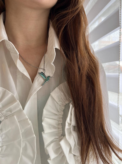 Stained Glass Hummingbird Necklace: Iridescent Bird Pendant, Summer Jewelry