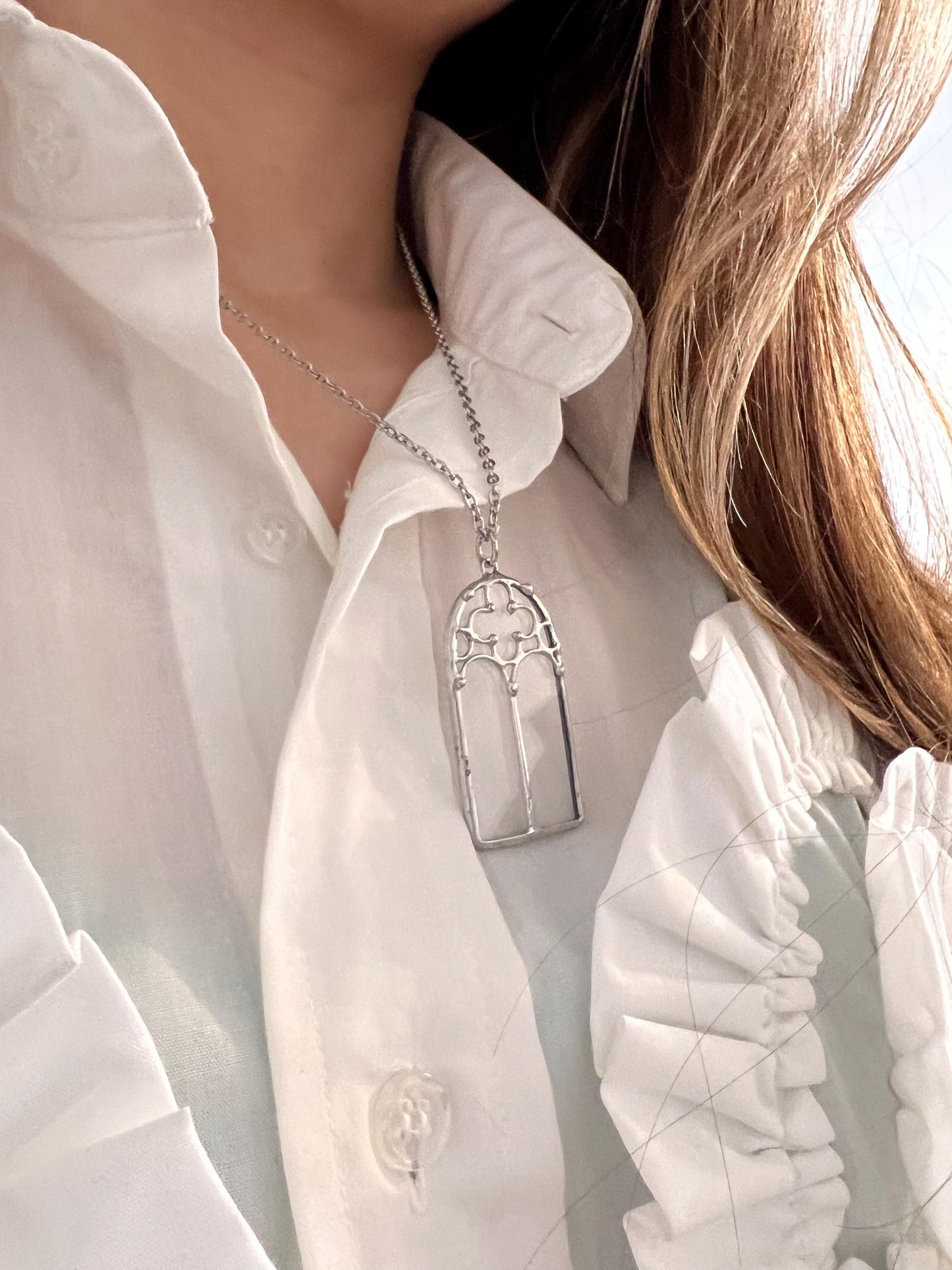 Handmade gothic cathedral window necklace, stained glass pendant with fantasy design