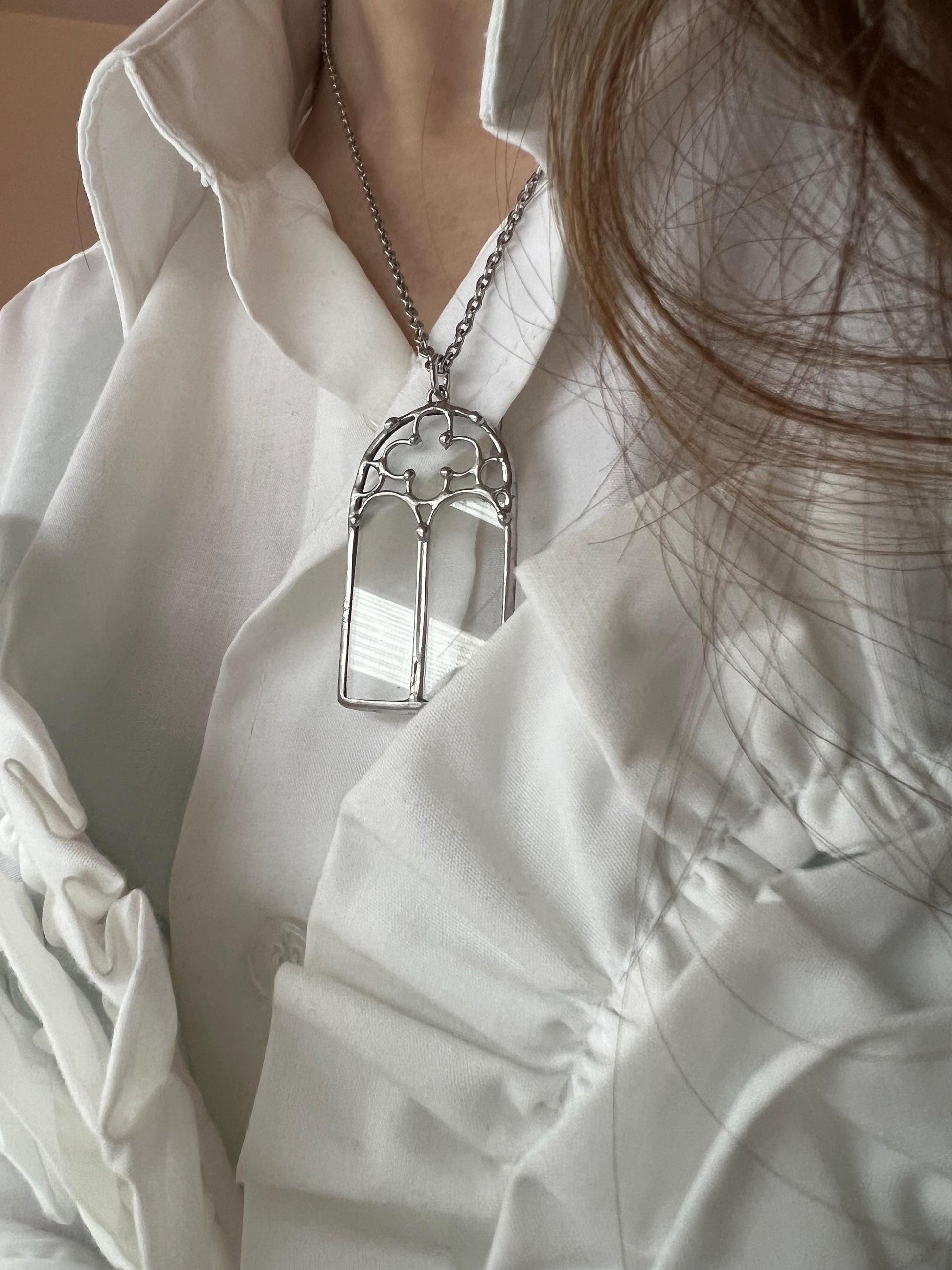 Stained Glass Cathedral Window Pendant Necklace: Gothic Jewelry