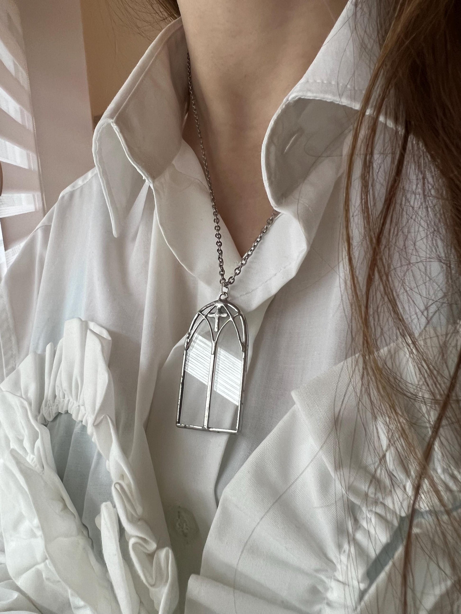 Magical stained glass necklace gift, handmade statement jewelry