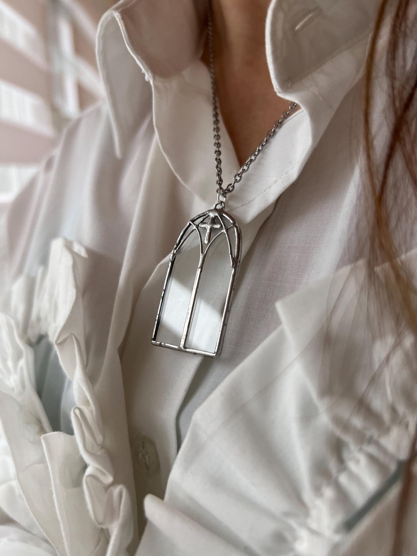 Gothic Cathedral Window Pendant Necklace: Stained Glass Architecture Jewelry