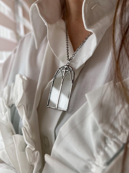 Gothic Cathedral Window Pendant Necklace: Stained Glass Architecture Jewelry