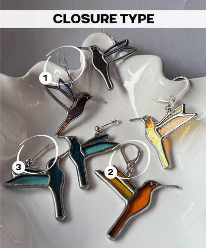 Stained Glass Hummingbird Earrings: Iridescent Dangle Bird Art