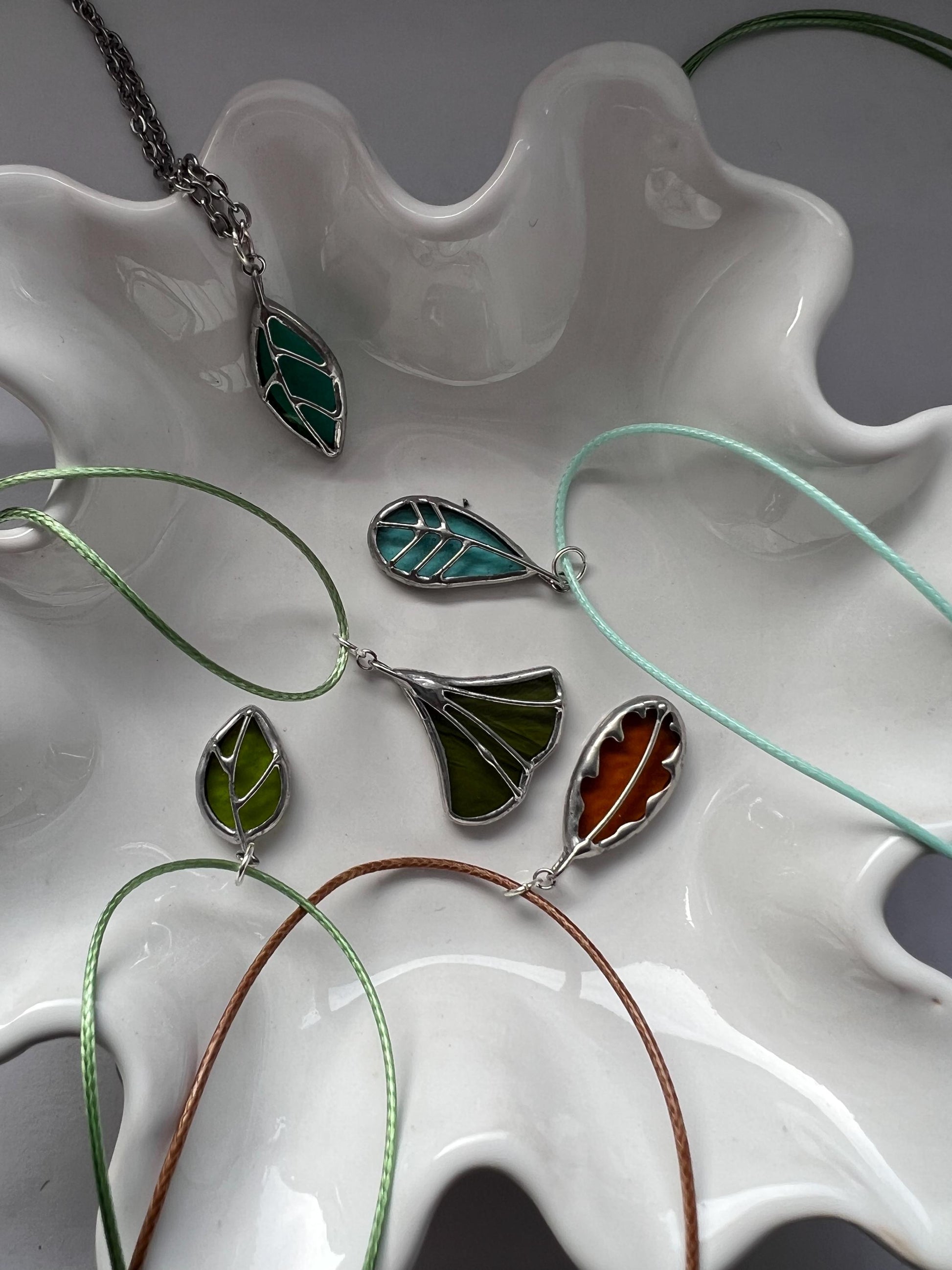 Stained Glass Oak Leaf Pendant Necklace: Botanical Jewelry