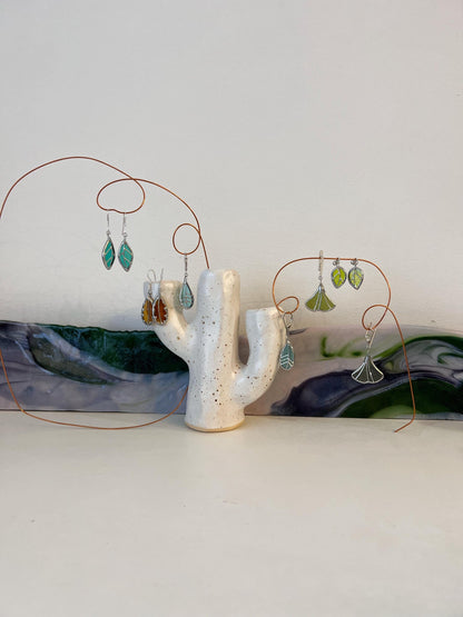 Stained Glass Leaf Earrings: Ginkgo & Oak, Botanical Jewelry