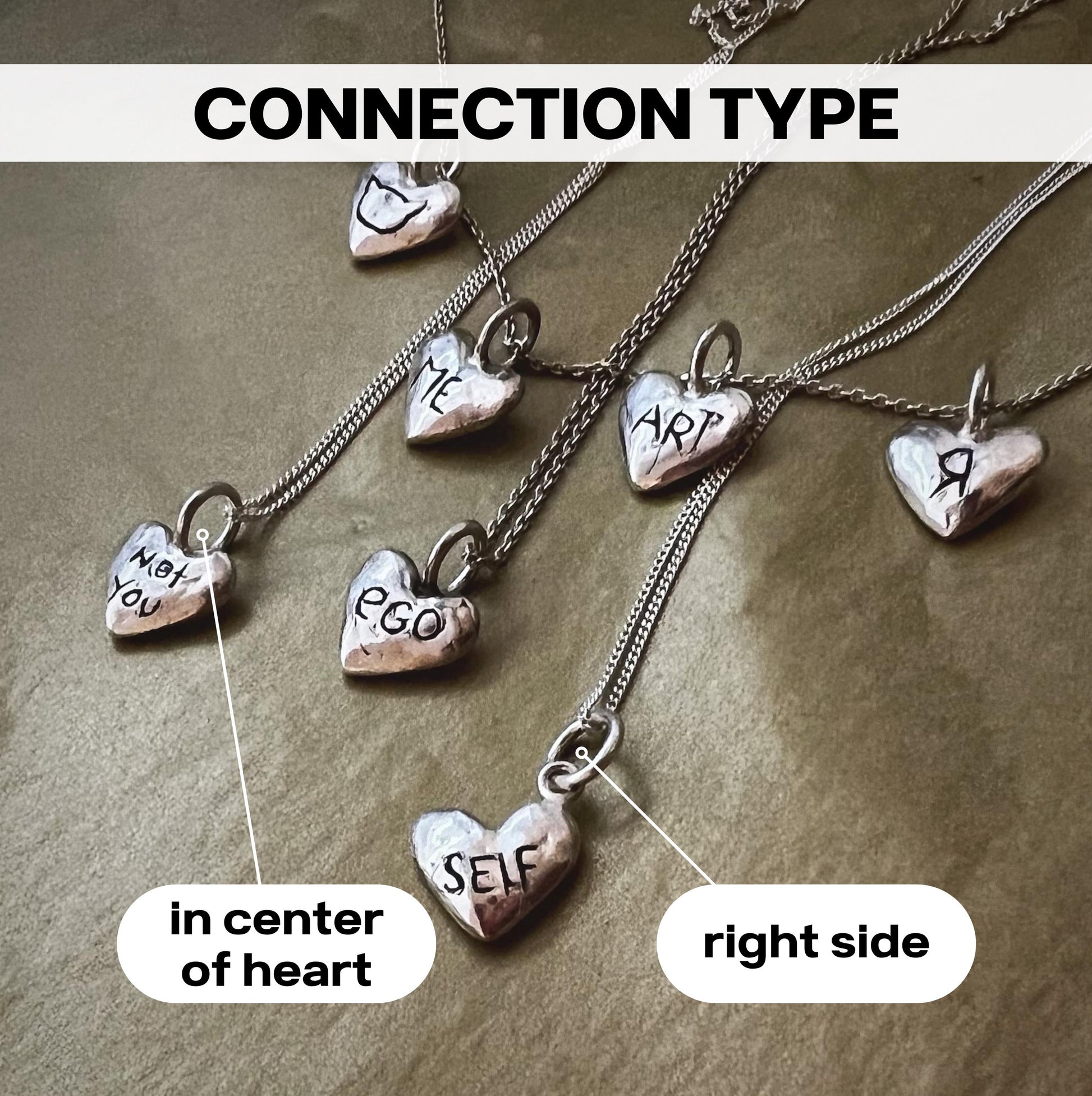 Engraving placement options on heart pendant